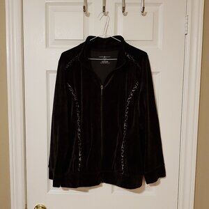 Karen Scott Women's Zippered Velour Sweatshirt ~ Deep Black ~ Size L (Large) ~